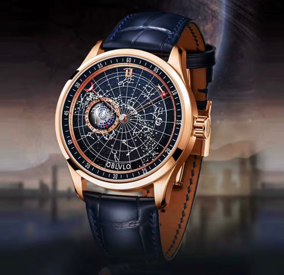 “OBLVLO Celestial Navigator – Rose Gold Masterpiece of Time & Stars”
