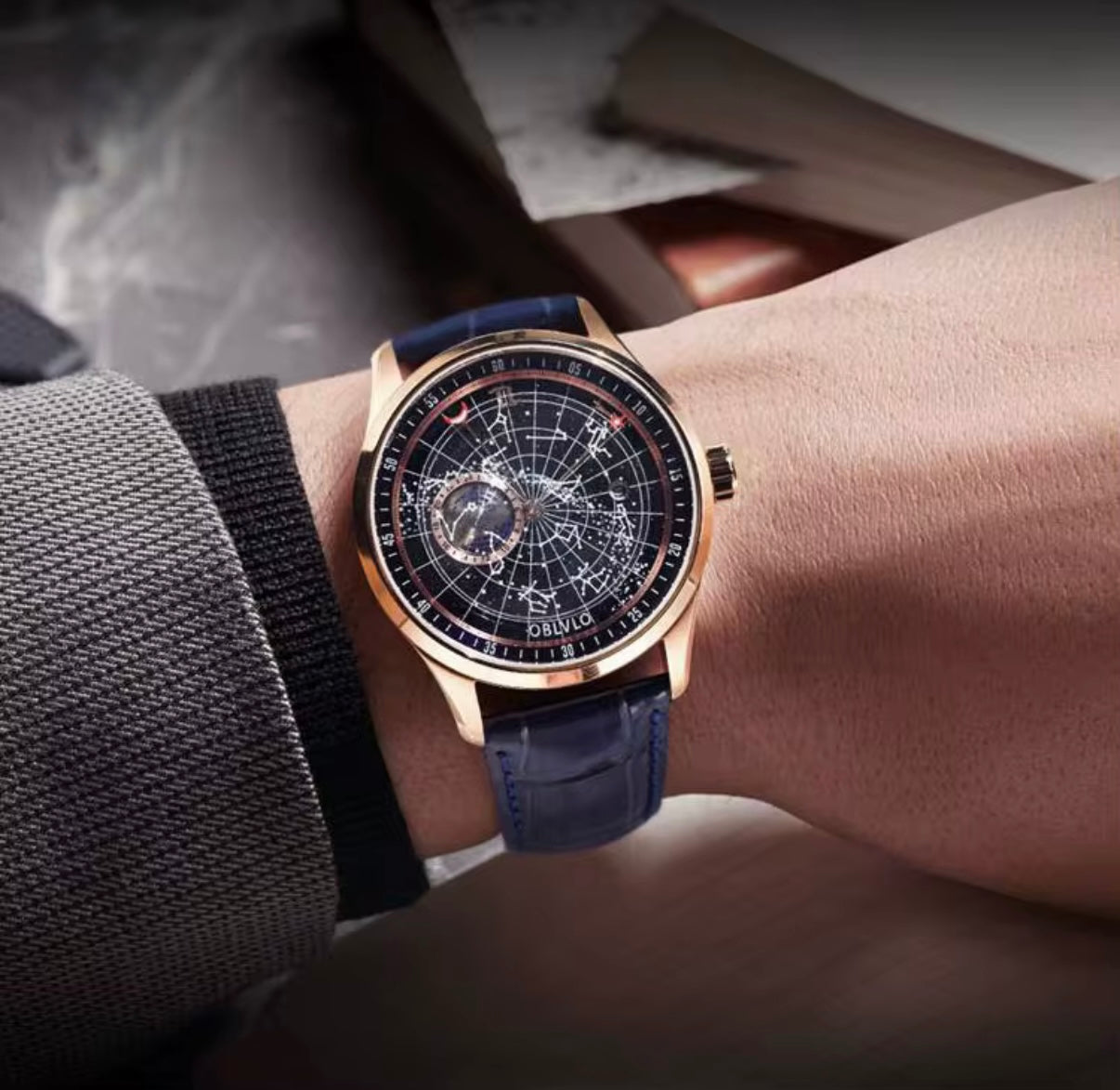 “OBLVLO Celestial Navigator – Rose Gold Masterpiece of Time & Stars”
