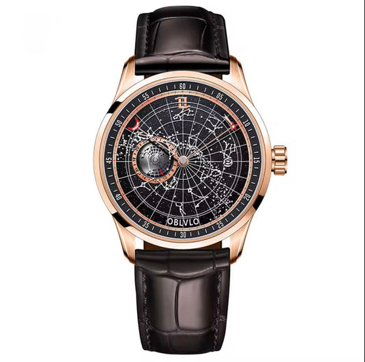 “OBLVLO Celestial Navigator – Rose Gold Masterpiece of Time & Stars”